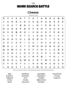 Printable Hard Cheese Word Search