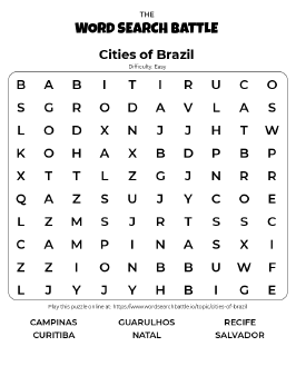 Printable Easy Cities of Brazil Word Search