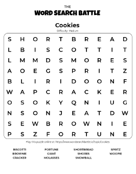 Printable Cookies Word Search Printable Cookies Word Search
