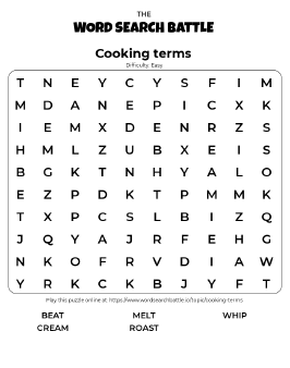 Printable Easy Cooking Terms Word Search