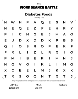 Printable Easy Diabetes Foods Word Search