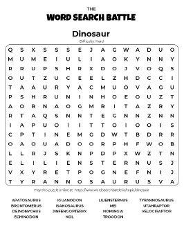 Printable Hard Dinosaur Word Search