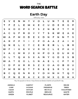 Printable Hard Earth Day Word Search