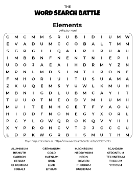 Printable Hard Elements Word Search