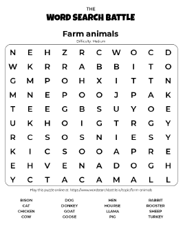 Printable Farm Animals Word Search