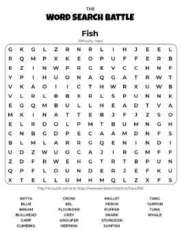 Printable Hard Fish Word Search