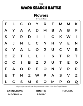 Printable Easy Flowers Word Search