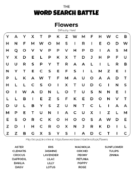 Printable Hard Flowers Word Search