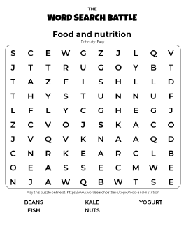 Printable Easy Food and Nutrition Word Search