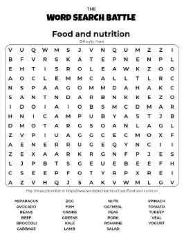 Printable Hard Food and Nutrition Word Search