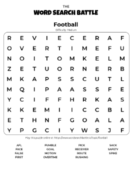 Printable Football Word Search