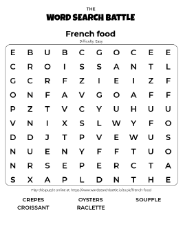 Printable Easy French Food Word Search
