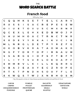 Printable Hard French Food Word Search