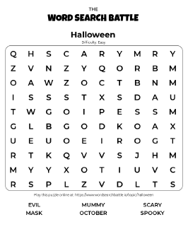 Printable Easy Halloween Word Search