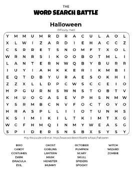 Printable Hard Halloween Word Search