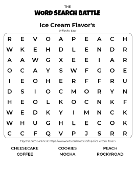 Printable Ice Cream Flavor's Word Search
