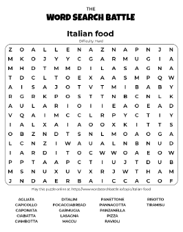 Printable Hard Italian Food Word Search