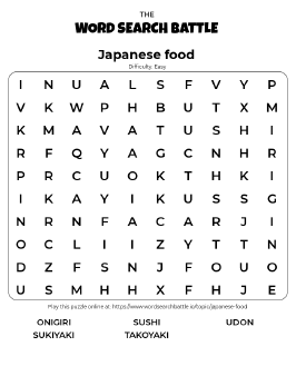 Printable Easy Japanese Food Word Search