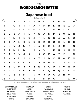 Printable Hard Japanese Food Word Search