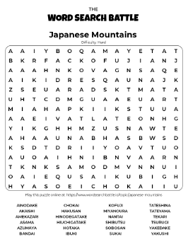 Printable Hard Japanese Mountains Word Search