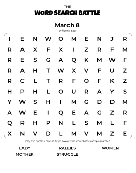 Printable Easy March 8 Word Search