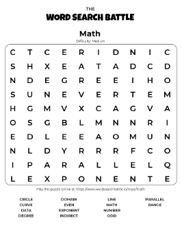 Printable Math Word Search