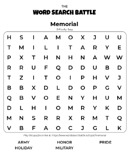 Printable Easy Memorial Word Search