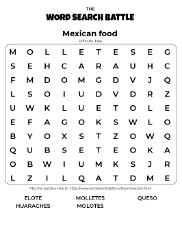 Printable Easy Mexican Food Word Search