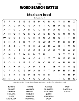 Printable Hard Mexican Food Word Search