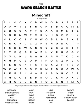 Printable Minecraft Word Search