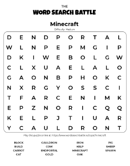 Printable Minecraft Word Search Printable Minecraft Word Search