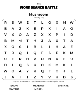 Printable Easy Mushroom Word Search