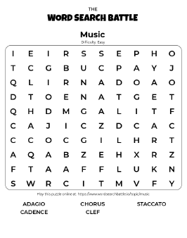 Printable Easy Music Word Search