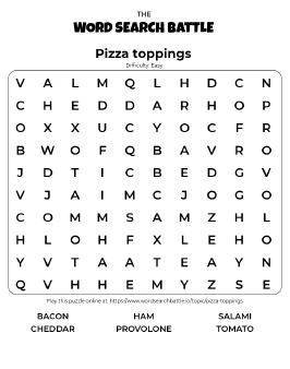Printable Easy Pizza Toppings Word Search