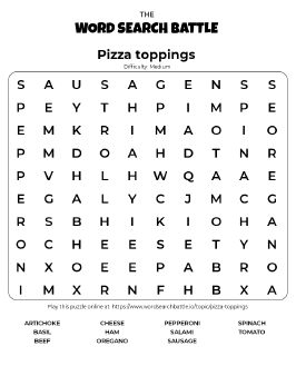 Printable Pizza Toppings Word Search Printable Pizza Toppings Word Search