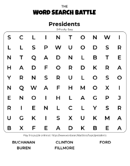 Printable Easy Presidents Word Search
