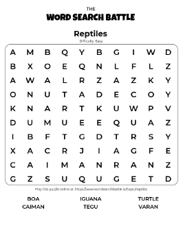 Printable Easy Reptiles Word Search