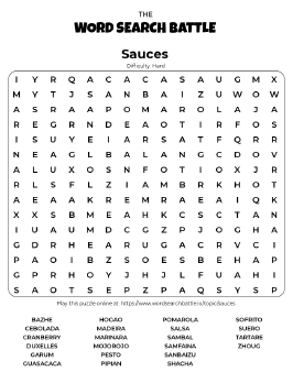 Printable Sauces Word Search