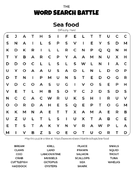 Printable Hard Sea Food Word Search