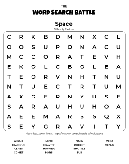 Printable Space Word Search
