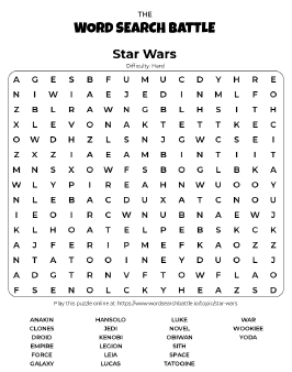Printable Hard Star Wars Word Search