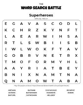 Printable Superheroes Word Search Printable Superheroes Word Search