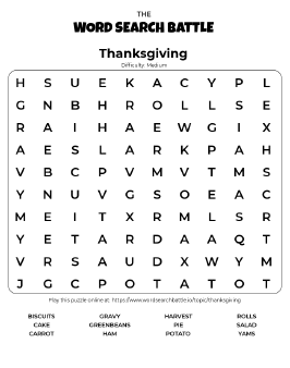 Printable Thanksgiving Word Search