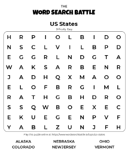 Printable Easy US States Word Search