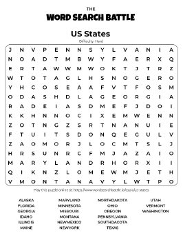 Printable Hard US States Word Search